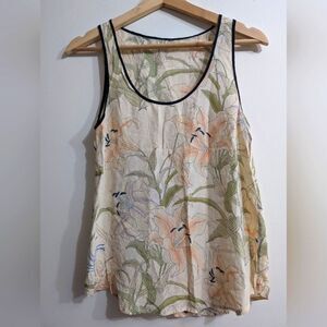 French connection size s floral beige 100% silk Cami with black detail